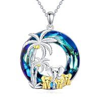 wholesale TOUPOP Elephant Necklace Gifts 925 Sterling Silver Crystal Elephant Family Pendant Necklace Birthday Christmas Gifts For Women -style_name:Four Elephants-Palm Trees