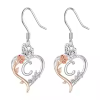 TOUPOP 925 Sterling Silver Rose Heart Butterfly Earrings Jewelry Gifts-style_name:Initial C