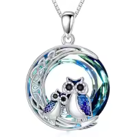 TOUPOP Sterling Silver Crystal Owl Raven Pendant Necklace-style_name:4-Owl Necklace