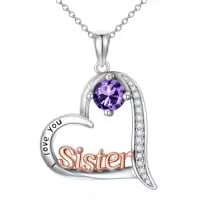 TOUPOP Sterling Silver Birthstone Heart Necklace Sister Gift For Women-color_name:02-February-Amethyst