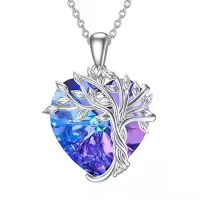 TOUPOP Sterling Silver Crystal Tree Of Life Birthstone Necklace Family Pendant Gift-color_name:Heart-02-Purple Amethyst Crystal