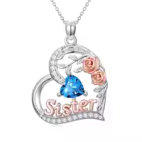 TOUPOP Sterling Silver Birthstone Heart Rose Necklace For Sister-style_name:12-December