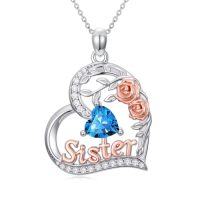 wholesale Sister Birthday Gifts For Sister 925 Sterling Silver Heart Rose Birthstone Necklace For Women Anniversary Christmas Jewelry Gift For Sis -style_name:12-December