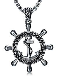 wholesale Anchor Necklace 925 Sterling Silver Anchor Pendant Ocean Sailor Necklace Navy Pendant Christmas Fathers Day Birthday Gifts For Men -style_name:Anchor IV Black