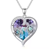 TOUPOP Sterling Silver Abalone Shell Heart Crystal Sea Turtle Necklace-color_name:purple