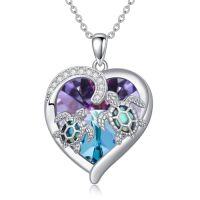wholesale TOUPOP Sterling Silver Turtle Necklace With Abalone Shell Heart Crystal Sea Turtle Pendant Birthday Gift For Women -color_name:purple