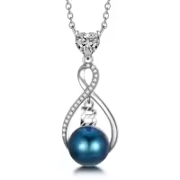 TOUPOP Sterling Silver Black Freshwater Pearl Infinity Letter Pendant Necklace-style_name:Letter B