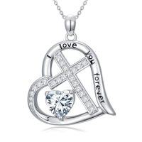 wholesale Cross Necklace For Women 925 Sterling Silver Heart Birthstone Necklaces Christian Jewelry Baptism Birthday Christmas Gifts For Women -color_name:04-April-Synthetic Diamond