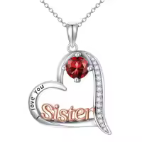 TOUPOP Sterling Silver Birthstone Heart Necklace Sister Gift For Women-color_name:01-January-Garnet