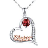 wholesale Sister Gifts Birthstone Necklaces 925 Sterling Silver Heart Birthstone Necklace Sister Jewelry Birthday Christmas Gifts For Women Friend Daughter -color_name:01-January-Garnet