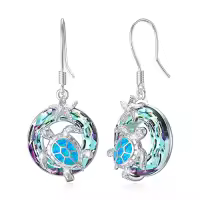 TOUPOP Sterling Silver Crystal Turtle Dangle Earrings Christmas Gifts For Women-style_name:Sea Turtle-Purple