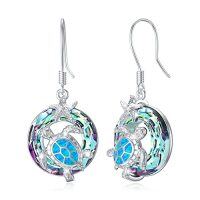 wholesale Crystal Dangle Earrings Christmas Gifts Turtle Earrings For Women Sterling Silver -style_name:Sea Turtle-Purple