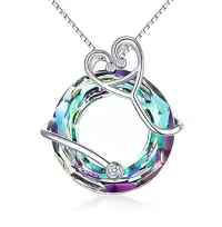 TOUPOP Sterling Silver Crystal Nurse Necklace Caduceus Pendant Jewelry-color_name:B-Stethoscope Necklace-Purple Circle Crystal