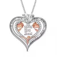 TOUPOP Sterling Silver & Rose A-Z Initial Pendant Necklace-style_name:Letter E