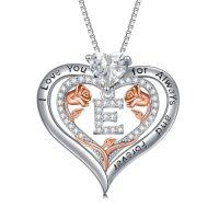 wholesale TOUPOP Christmas Gifts For Women,s925 Sterling Silver Heart Rose A To Z Initial Letter Pendant Necklace With Forever Love Heart Jewelry Valentien Mothers Day Birthday Gifts For Her Wife Mom Sister Girlfriend -style_name:Letter E