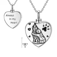 TOUPOP 925 Sterling Silver Stone Ash Necklace Pet Memorial Jewelry-style_name:2-Wolf