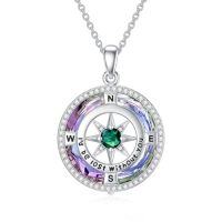 wholesale TOUPOP Birthstone Necklace Sterling Silver I'd Be Lost Without You Compass Pendant Necklaces With Crystal Women Birthday Anniversary Christmas Jewelry Gifts For Her Wife Grilfriend Mom Daughter -color_name:B-Purple Circle Crystal-05-May-Emerald