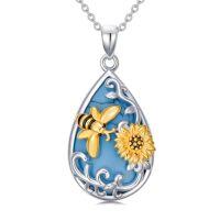 wholesale Butterlfy/dragonfly/bee/hummingbird/ladybug Necklace For Women Sterling Silver Turquoise Pendant Necklace Jewelry Christmas Gifts For Women -style_name:Bee