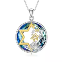 TOUPOP Sterling Silver Blue Crystal Snowflake Clock Pendant Necklace-style_name:Pentagram