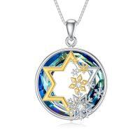 wholesale TOUPOP Snowflake Necklace For Women Sterling Silver Pentagram/time Clock Pendant Necklace With Blue Crystal Anniversary Birthday Wedding Jewelry For Mom Wife Girlfriend Sister -style_name:Pentagram