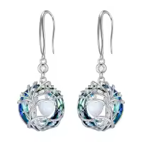 TOUPOP Sterling Silver Austrian Crystal Tree Of Life Birthstone Dangle Earrings-color_name:10-Oct-Opal