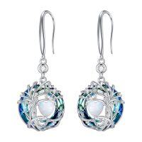 wholesale TOUPOP Tree Of Life Birthstone Earrings For Women 925 Sterling Silver Family Tree Dangle Earrings Austrian Crystal Jewelry Birthday Christmas Gifts For Her Girlfriend Wife Mom -color_name:10-Oct-Opal