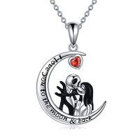 wholesale TOUPOP Christmas Gifts Nightmare Necklace Sterling Silver Abalone Shell Crystal Jack And Sally Necklace Jack Skellington Skull Jewelry Skull Necklaces For Women -color_name:Moon-I love you to the moon and back