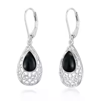 TOUPOP Sterling Silver Gemstone Teardrop Dangle Earrings-style_name:Black Onyx