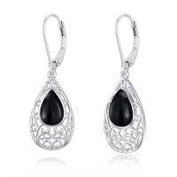 wholesale Filigree Earrings For Women 925 Sterling Silver Teardrop Gemstone Dangle Earrings Fine Jewelry Christmas Gifts For Women -style_name:Black Onyx