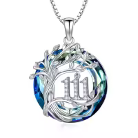 TOUPOP 925 Sterling Silver Tree Of Life Angel Number Necklace Birthstone Jewelry-style_name:111