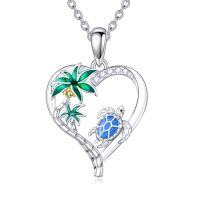 wholesale TOUPOP Sea Turtle/mermaid/dolphin/shell/starfish/conch/seahorse Necklace For Women Sterling Silver Ocean Pendant Necklace With Crystal Ocean Beach Charm Jewelry Birthday Christmas Gifts -style_name:Style 1-Sea Turtle-Palm Tree