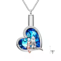 TOUPOP Sterling Silver Crystal Memorial Keepsake Hummingbird/Dragonfly/Butterfly/Cardinal Cremation Jewelry-style_name:Cat