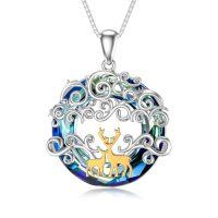 wholesale TOUPOP Reindeer Necklace S925 Sterling Silver Animal Deer Pendant Necklaces With Blue Crystal Gold Plated Deer Jewelry Valentine's Day Gifts For Women Wife Her Birthday -style_name:Mom -1