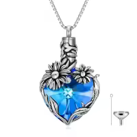 TOUPOP Sterling Silver Crystal Heart Tree Of Life Cremation Urn Necklace-style_name:Sunflower