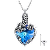 wholesale TOUPOP Heart Tree Of Life Urn Necklace For Ashes 925 Sterling Silver Heart Crystal Cremation Jewelry Memorial Christmas Gifts For Women Mom Wife -style_name:Sunflower