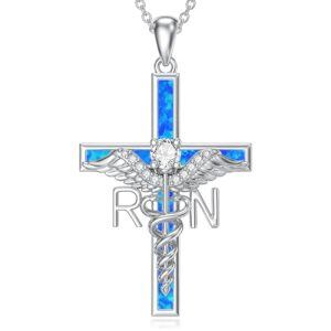 Blue Opal Cross RN Necklace