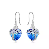 TOUPOP Sterling Silver Crystal Tree Of Life Family Dangle Earrings-style_name:Heart-9-September-Blue