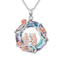 wholesale TOUPOP Sister Christmas Gifts From Sister 925 Sterling Silver 2 To 5 Sisters Necklace Rose Flower Pendant Crystal Jewelry Birthday Gifts For Women Best Friend -color_name:Purple-3 Sisters