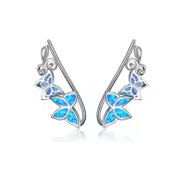 TOUPOP Sterling Silver Created Opal Ear Climbers Crawler Earrings-style_name:2-Butterfly blue opal