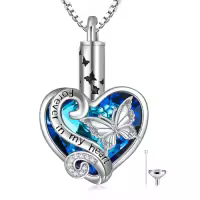 TOUPOP Sterling Silver Urn Necklace For Ashes With Filler Kit-style_name:Butterfly Crystal Necklace