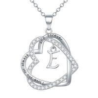 wholesale TOUPOP Gifts For Women Heart Initial Necklace 925 Sterling Silver Double Heart Pendant Necklace Birthday Jewelry Birthday Christmas Gifts For Her Wife Girlfriend -style_name:Initial E