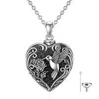 TOUPOP 925 Sterling Silver Hummingbird Urn Heart Cremation Jewelry Pendant-style_name:A-Hummingbird-Silver