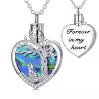 TOUPOP Sterling Silver Abalone Shell Tree Of Life Urn Necklace-style_name:Dog