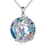 wholesale TOUPOP Sterling Silver Tree Of Life Hummingbird Dragonfly Necklace Crystal Bird Jewelry Birthday Christmas Valentines Day Gifts For Her Girlfriend Mom -style_name:Two Hummingbird