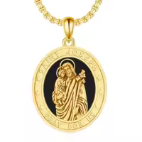 TOUPOP Sterling Silver Four Way Cross St Michael St Christopher St Benedict St Joseph St Francis Pendant Necklace-style_name:1-St Joseph - Gold