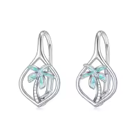 TOUPOP 925 Sterling Silver Turquoise Ocean Sea Animal Dangle Drop Earrings-style_name:03-Palm Tree