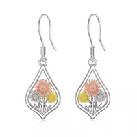 TOUPOP Sterling Silver Stone Flower Dangle Drop Leverback Earrings-style_name:6-Dangle-Gerbera Bunch