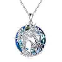 TOUPOP Sterling Silver Blue Crystal Animal Pendant Necklace Gift-style_name:Giraffe