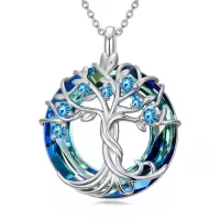 TOUPOP Sterling Silver Blue Crystal Tree Of Life Birthstone Necklace-color_name:12-December-Topaz