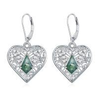 wholesale TOUPOP Moss Agate Earrings For Women Sterling Silver Natural Moss Agate Leverback Earrings Jewelry Gifts For Women Her -style_name:C-Heart Filigree Moss Agate